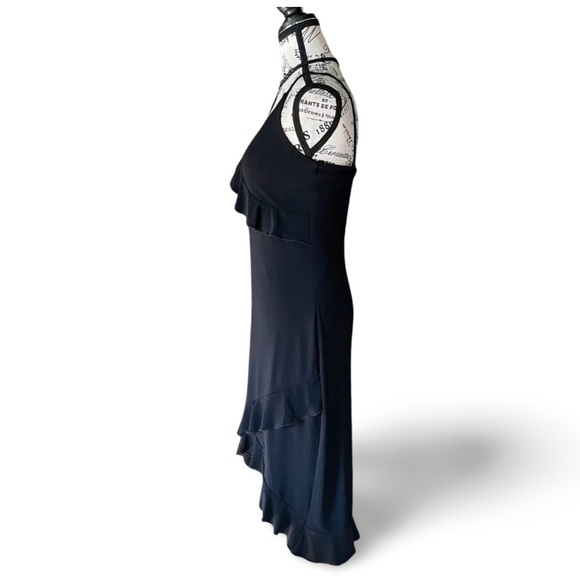 Black Asymmetrical Ruffle Midi Dress S Y2K 90s sleek minimalist - Picture 5 of 6